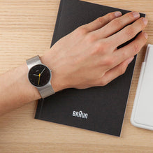 BN0211 Braun gents classic slim watch - black dial and silver mesh bracelet