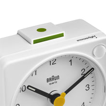 BC02X Braun classic analogue travel alarm clock - white