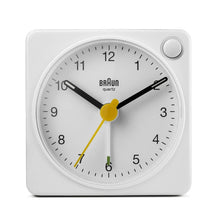 BC02X Braun classic analogue travel alarm clock - white