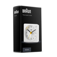 BC02X Braun classic analogue travel alarm clock - white